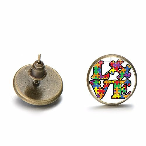 Earrings Colorful Jigsaw Puzzle Pieces Take Care of Autism Symbol Pattern Glass Gem Mini Ear Studs Jewelry