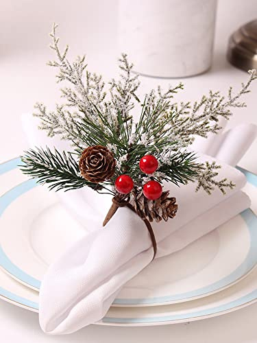 6 Pack Christmas Cedar Red Fruit Napkin Rings Champagne Bottle Decoration Rings Christmas Napkin Rings Wedding Centerpiece Tabletop Home Decor (10×6cm).(#1)