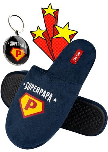 soxo Super Papa Cadeaux Chausson Homme Pantoufles Hommes Fantaisie Chaussons Humour 45/46 Pantoufles + Porte-Clés