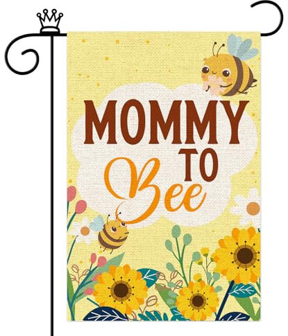 Mokonate Mommy To Bee Gartenflagge, Babyparty, Gartenflagge, 30,5 x 45,7 cm, doppelseitige Jute-Flagge für Neugeborene, Geschlecht, Enthüllung, Willkommens-Baby, Rasen, Hof, Schild, Outdoor-Dekoration
