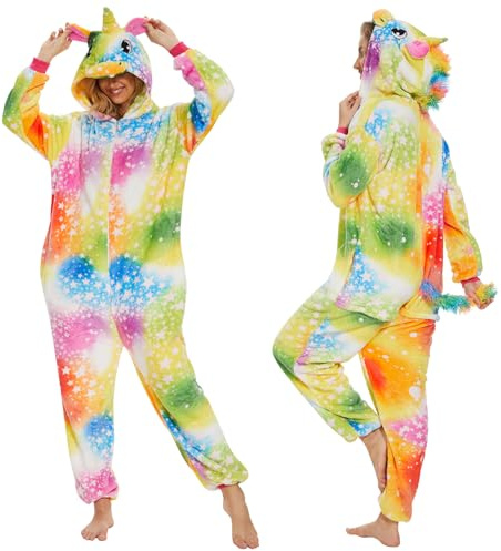 JONRRYIN Unisex Pyjama Jumpsuit, Costume Onesie Pyjamas Erwachsene, Pyjama Tier Kostüm Einhorn Damen Mädchen Männer Herren, Animal Outfit Pyjamas, Schlafanzug Flanell Karneval Tierkostüm Erwachsene