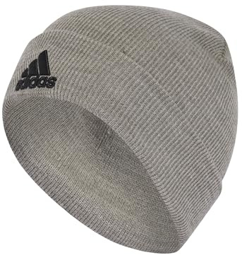 adidas Unisex Logo Beanie, Medium Grey Heather/Black, XS