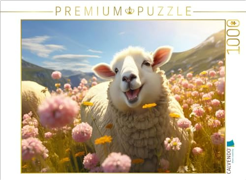 Puzzle · Fröhliches Schaf auf der Blumenwiese | Daniela Bertschi Digital Art · 1000 Teile · Lege-Größe 64 × 48 cm · CALVENDO Puzzle