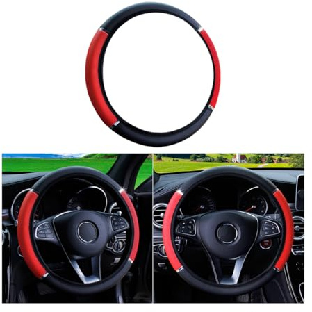 Adunsiaoto Mikrofaser Lenkradabdeckung, Lenkradbezug Leder, Auto Lenkradhülle Lenkrad Abdeckung 38cm Anti Rutsch Universal Lenkradabdeckung Lenkradschoner, rutschfest, Bequem(Schwarz Rot)