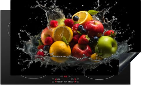 KitchenYeah© Protège Plaque Induction Décoration Cuisine Protection Pour | 90x52 cm - Plan De Travail Cuisson Protégé Fruit - Pomme - Orange - Rouge - Eau
