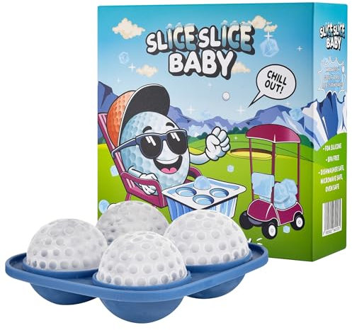 Shanker Golf Kugel-Eiswürfelform – macht 4 x Golfball-Eiskugeln – lustige Geschenkbox und Kugel-Eisform – tolles lustiges Golf-Geschenk für Trinker – Slice Slice Baby