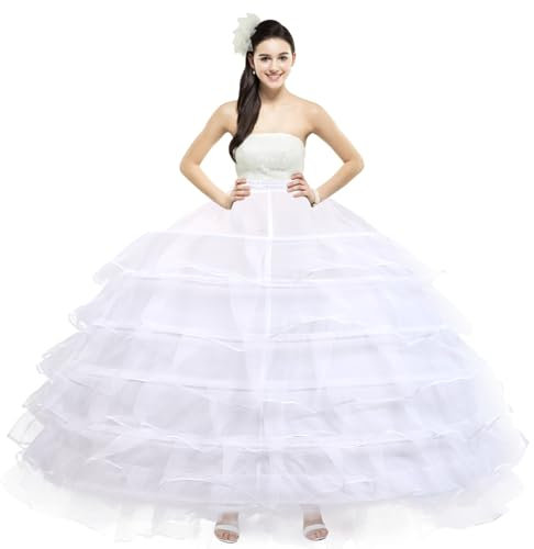 XinChangShangMao Reifrock für Damen, 6 Reifen, Petticoat, bodenlang, Ballkleid, Reifrock für Quinceanera, Hochzeit, Party, Abschlussball, Weiß