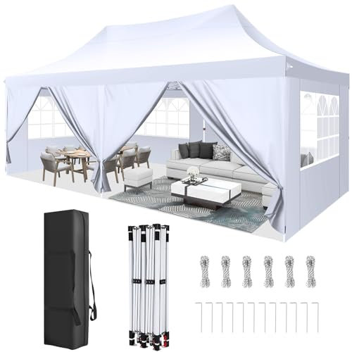 COBIZI Pavillon 3x6m Faltpavillon Wasserdicht Stabil Winterfest Partyzelt Faltbar Pop Up Pavillon mit 6 Seitenwänden UV-Schutz 50+ Gartenpavillon für Strand Hochzeit Camping, Weiß