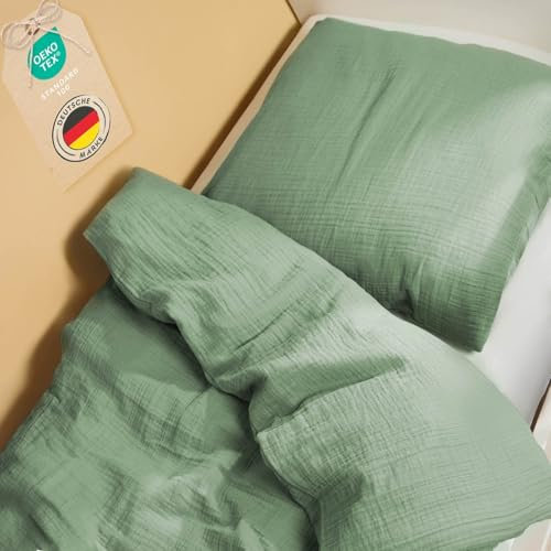 Laleni Kinderbettwäsche 135x200 cm aus Baumwolle - Musselin Bettwäsche 135x200 cm cm + Musselin Kissenbezug 80x80 cm - Oeko-TEX zertifizierte Baumwoll Bettwäsche 135x200 - Bettwäsche 135x200 Grün