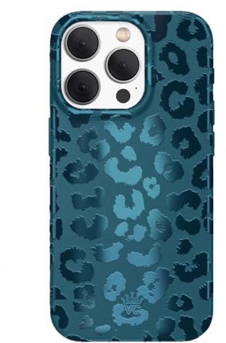 VELVET CAVIAR for iPhone 15 Pro Case - Compatible with MagSafe - 10ft Drop Tested - Metallic Navy Blue Leopard