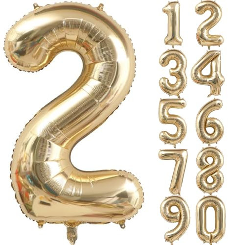 40 Zoll Gold Luftballon Zahlen 2 Hellgold Ballons 2 Champagner Gold Ballon 2. Geburtstag Deko Weißgold Folienballon Zahl 2 Riesenzahl Ballon 2 Party Hochzeit Kindergeburtstag Geburtstag (Nummer 2)