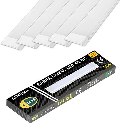 CLAR - LED Feuchtraumleuchte 40cm, Kellerlampe LED, LED Deckenleuchte Lang, Leuchtstoffröhre 40cm, Werkstattlampe LED, Garagenleuchte LED, LED Balken, LED Wannenleuchte, 6500K (20W Pack 5)
