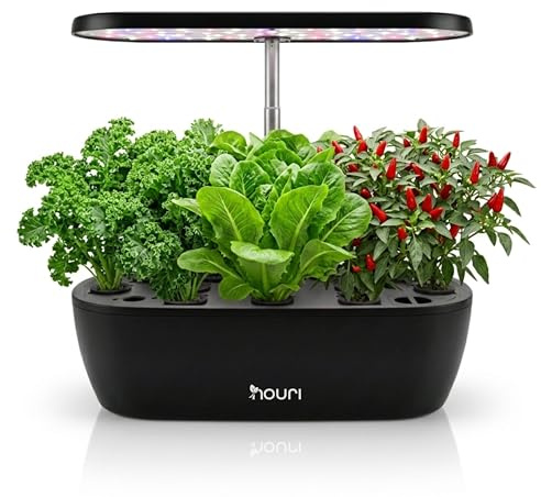 Nouri Hydroponisches Anzuchtsystem, 12 Hülsen Smart Indoor Kräutergarten Set mit LED-Wachstumslicht, Hydroponischer Kräutergarten für Zuhause & Küche, Salat Little Gem Samen inklusive