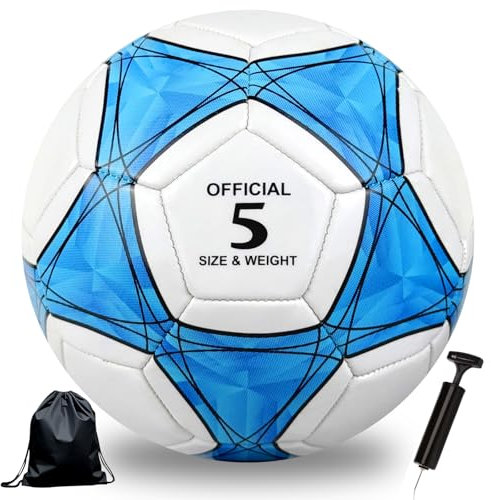 Größe 5 Fußball Unisex–Erwachsene Hybrid Training Fußball für Kinder und Erwachsene Fußballfans Artikel Fußballliebhaber Geburtstagsgeschenk Regelmäßiges Spiel (Blau und Weiß, Größe 5)