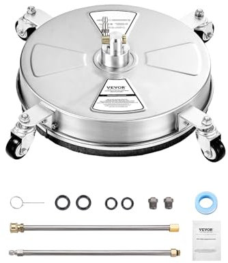 VEVOR Idropulitrice per Superfici in Acciaio Inossidabile con 4 Ruote, 275,8 Bar Max, Connettore Rapido da 1/4, 2 Ugelli a Spruzzo, 2 Lance Estese, per Cemento, Patio, Marciapiede 381 mm