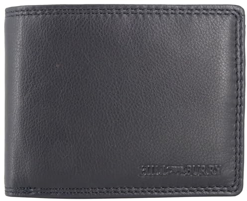 Hill Burry Leder Geldbörse, RFID-Schutz, Münzfach, Unisex, Schwarz (Querformat)