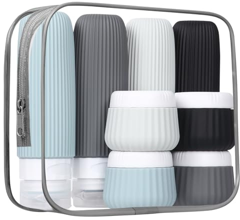 8 Stück Reiseflaschen Zum Befüllen,Silikon Reiseset Flüssigkeiten,Reiseflaschen Zum Befüllen 30/90ml,Reise-Behälter für Toilettenartikel,mit Clear Bag,Leak Proof Squeezable Reise Gadgets Cremes Jars
