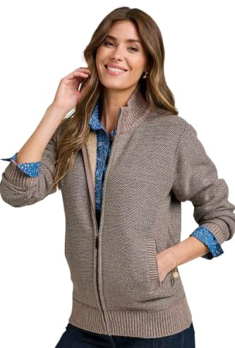 Amber Ladies Knitted Fleece Lined Zip Cardigan with Faux Fur Lining | Thermal Inner Long Sleeve Outerwear Jacket, Sizes 10-26