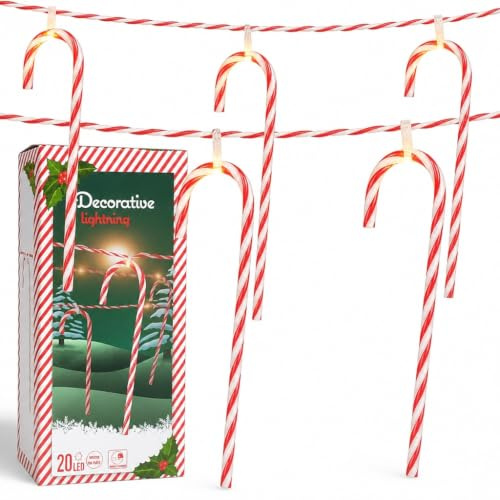 MIJOMA LED Lichterkette Zuckerstangen mit Timer 1,4 m Candy Cane Deko Weihnachten Innen batteriebetrieben warmweiß 10er Set Polystyrol Girlande Weihnachtsbaum Fenster Party