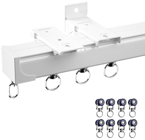 Easy Install Curtain Track, Ceiling or Wall Mount Curtain Rail System, Pergola Canopy and Bathtub Curtain Track, 1-6m Adjustable Length (White)