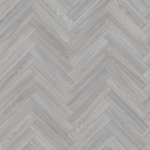 Dorset 974L Grey Oak Wood Herringbone Effect Rimini Vinyl Flooring | - 3m x 2.5m (6ft6 x 8ft2)