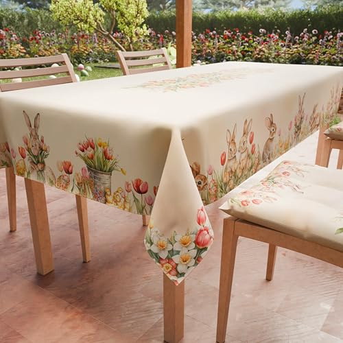 Petti Artigiani Italiani - Tischdecke für Ostern, schmutzabweisend, rechteckig, für die Küche, Motiv: Tulpen für 14 Plätze (140 x 300 cm), 100% Made in Italy