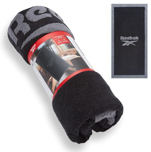Reebok Prague Baumwoll Handtuch Schwarz – Premium 100% Baumwolle Badetuch | Großes Handtuch für Damen & Herren | Saugstark & Schnelltrocknend | Ideal für Gym, Fitnessstudio, Sauna & Reise