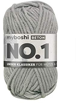 myboshi No.1 Wolle zum Häkeln und Stricken, Schnellstrickgarn, langlebige Mützenwolle, Strickwolle, Häkelwolle, mulesing-frei, 50g, Ll 55m Grau (Beton) 1 Knäuel