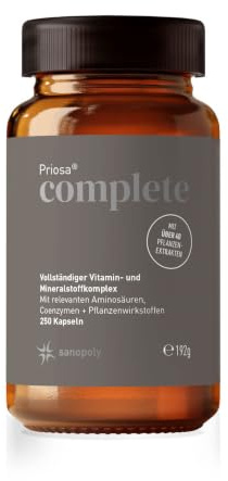 Sanopoly Priosa® complete 250 Kapseln I Multivitamin-Komplex | für Energiestoffwechsel, Immunsystem & geistige Leistung I 13 Vitamine & 13 Mineralstoffe I Vegan