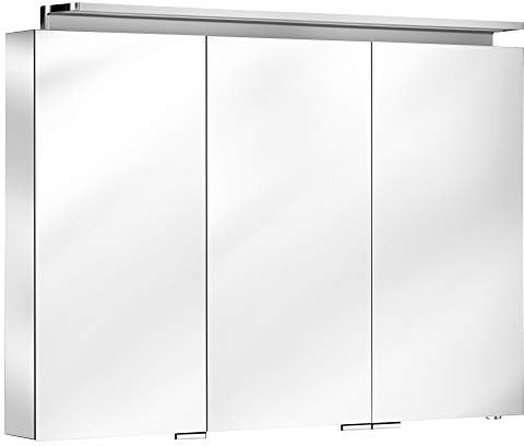 KEUCO Royal L1 LED Spiegelschrank mit 3 Türen, 120 cm, Made in Germany, Vorbau, Aluminium-Korpus, Seiten verspiegelt, Beleuchtung dimmbar