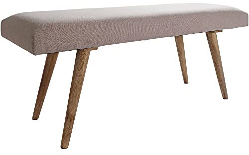 FineBuy Sitzbank Stoff/Massivholz Bank beige 117x51x38 cm im Retro Stil, 2er Polsterbank Flur, Gepolsterte Stoffbank Esszimmer braun, Kleine Bettbank Baumwolle, Flurbank Dielenmöbel schmal