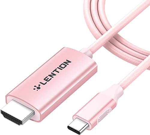 LENTION 6FT/1.8M USB C to HDMI 2.0 Cable Adapter (4K/60Hz) Compatible 2023-2016 MacBook Pro 13/14/15/16 New iPad Pro/Mac Air/Surface Chromebook Samsung S20/S10/S9/S8/Plus/Note (CU707-1M Rose Gold)