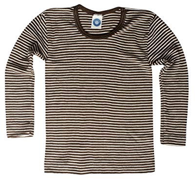 Cosilana, Kinder Unterhemd Langarm, 70% Wolle (kbT), 30% Seide (Geringelt Braun-Natur, 140)
