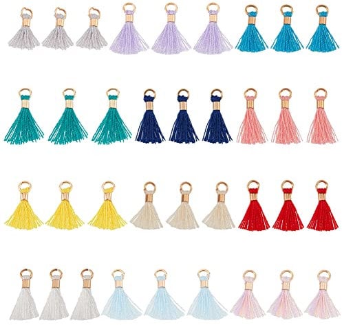 NBEADS 65 STK. Bunte Quaste Anhänger, Mini Tassel Anhänger Charm mit Kappen für Tasche Craft Keychain Strap Decor, ca. 1cm Lang, 2mm Dick, Loch: 1.5mm