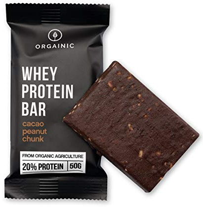 ORGAINIC Bio Protein Riegel Kakao Peanut 12 x 50g - Bio zertifiziert ohne Zusatzstoffe - Premium Proteinriegel mit 6 Zutaten & viel Protein - High Protein Power Bar ohne Süßungsmittel - Eiweißriegel