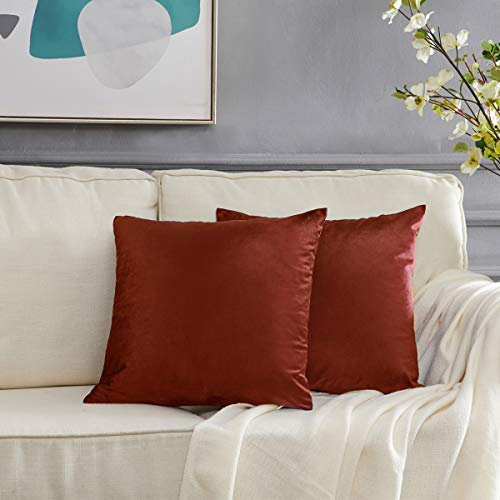 GIGIZAZA Samt Kissenbezug 45 cm x 45 cm Kissenbezüge Sofakissen Kissenhülle Dekokissen für Wohnzimmer Schlafzimmer Auto 2er Pack Gebrannte Orange