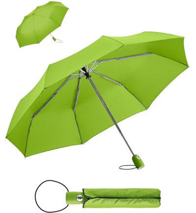 FARE Regenschirm (limette) - öffnet & schließt automatisch - kompakt, windsicher, sturmfest & wasserabweisend - stabiler Taschenschirm - Perfekter Begleiter für Damen und Herren