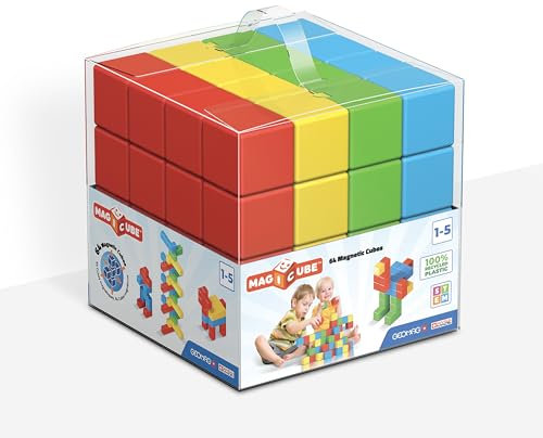 Geomag Magicube - 64 Würfel - Magnetisches Konstruktionsspielzeug für Kinder - Green Line - Lernspiel aus 100% Recyclingkunststoff