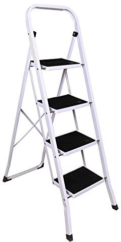Klapptritt mit Schwarze Riffelmatten 4 Stahlstufen Trittleiter Klappleiter Klapptreppe Tritt Haushaltstritt Stehleiter Sprossenleiter, 150 kg max Belastung, TÜV Rheinland GS-Zertifikat
