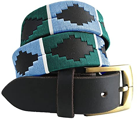 CARLOS DIAZ Herren Damen Premium Unisex Braunes Leder Bestickt Designer Polo Gürtel