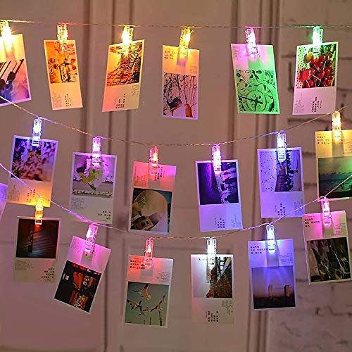 massway LED Fotoclips Lichterkette, Foto Clip Lichterketten 6M 40 LED Mehrfarbig Bilder Clips Lichterkette Bilderrahmen Dekor für Zimmer, Wohnzimmer, Weihnachten, Hochzeit, Party - Batteriebetrieben
