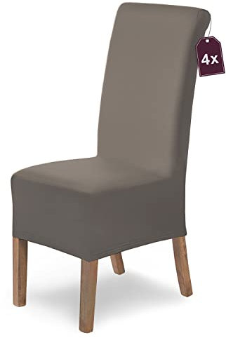 SCHEFFLER-Home Stuhlhussen 4er Set Lena Taupe/elastische und langlebige Hussen für Stühle/Robustes Freischwinger Hussen Set/Stuhlhussen Stretch/Stuhl Hussen waschbar
