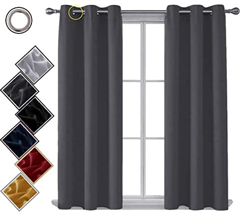 funky gadgets Blackout Curtains for Bedroom Thermal Insulated Blackout Curtains 70 to 90% Light Blocking Eyelet curtains for Living Room 2 Panels, 46 x 72 Inch, Dark Grey