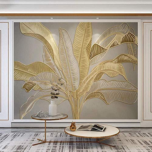 Papier Peint Mural Feuille de bananier doré de luxe Papier Peint Intissé Chambre Salon Restaurant Moderne Décoration Wallpaper 200x140cm