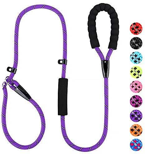 PLUTUS PET Dog Slip Lead, Anti-Choking with Traffic Padded 2 Handles, Reflective Strong Sturdy Heavy Duty Rope, 6FT/182cm for Training Medium Large Dogs （6' Violet)