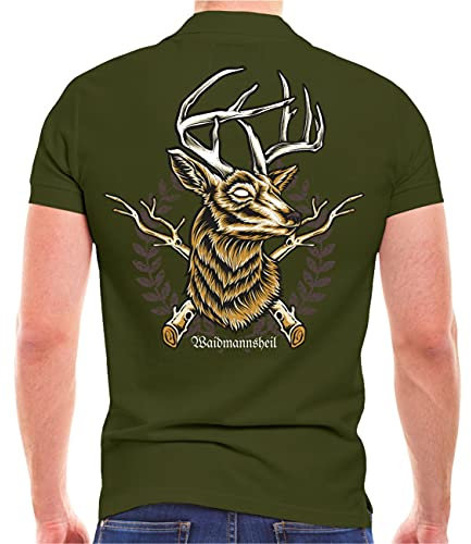 Spaß Kostet Herren Poloshirt Polohemd Jäger Hirsch Wappen Waidmannsheil (mit Rückendruck) Größe S - 5XL