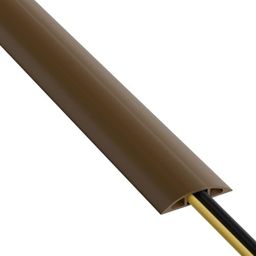 D-Line Brown Floor Cord Covers, 6ft Length, Protects Up to 2x 0.31 Cables, Non-Slip Base, Easy to Install