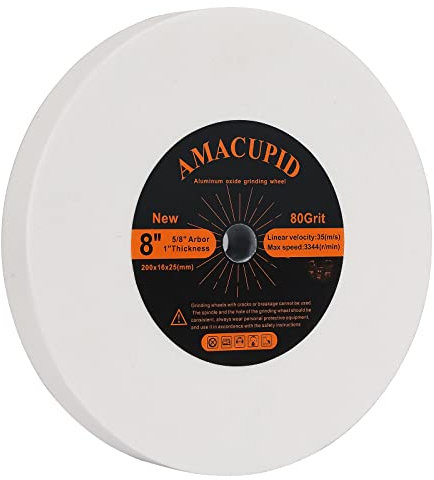 AmaCupid Mola abrasiva da 200 mm, abrasivo in ossido di alluminio. Per la rettifica e la tempra di acciaio, acciaio ad alto tenore di carbonio e altri utensili duri. Mandrino da 16 mm