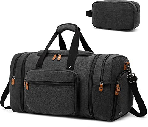Travel Duffel Bag for Men Women, 40L Foldable Weekend Overnight Bag with Shoe Compartment & Shoulder Strap, Large Sport Gym Duffel Bag Hospital Holdall, Black