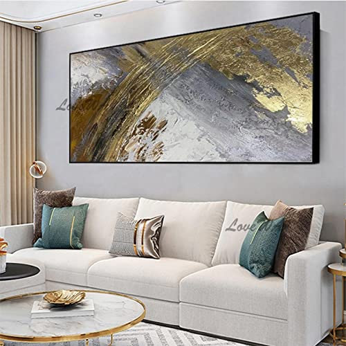 Große Gruppe abstraktes Ölgemälde auf Leinwand, Wandbild, Wohnzimmer, Zuhause, 1 Panel, übergroße Wandkunst, Dekor, 75 x 150 cm (30 x 60 Zoll) mit Rahmen